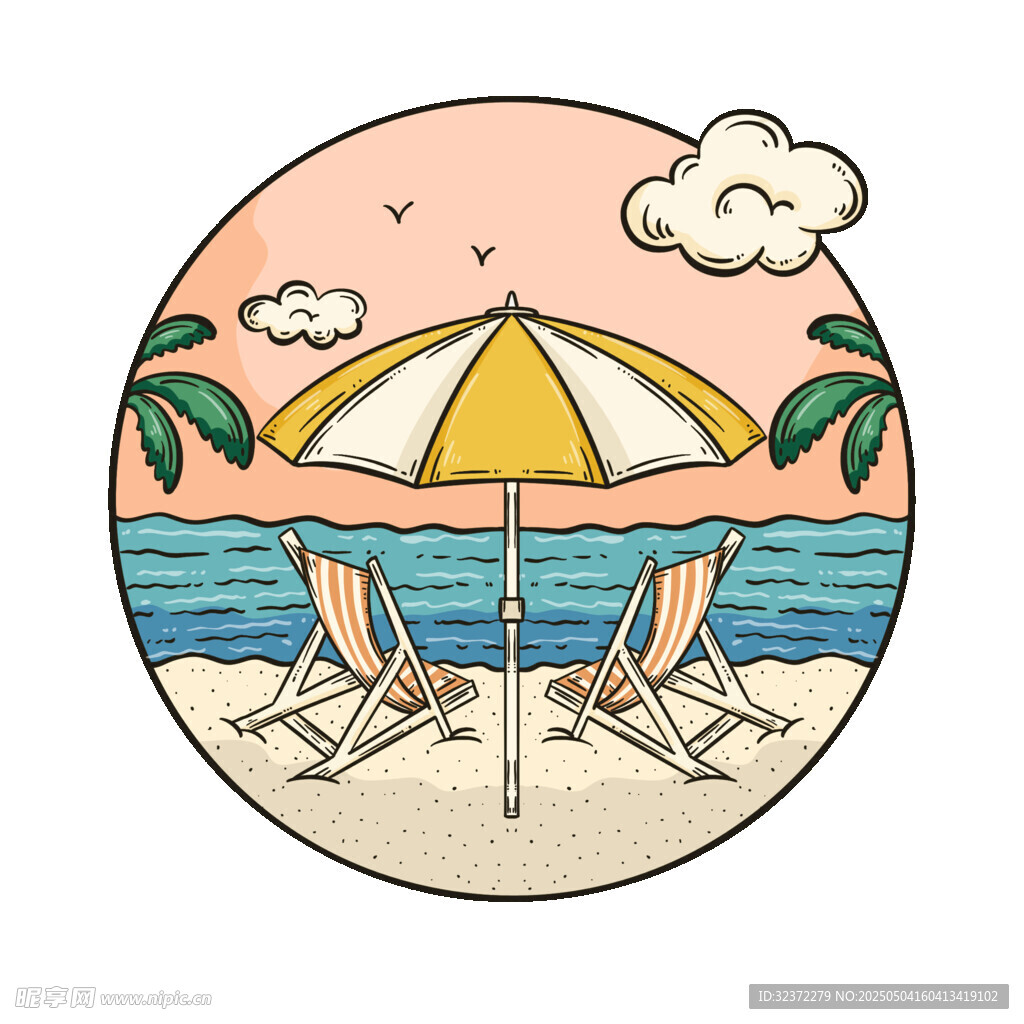 夏日海灘愜意躺椅遮陽傘