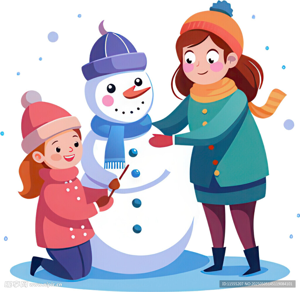 冬日母女開心堆雪人