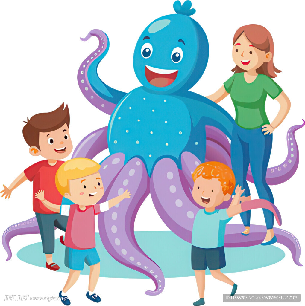 孩子們與章魚玩偶歡樂互動