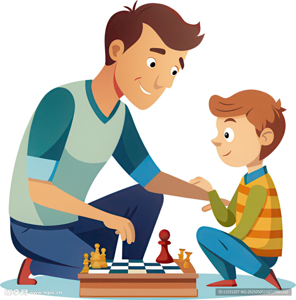 父親與孩子愉快地下棋