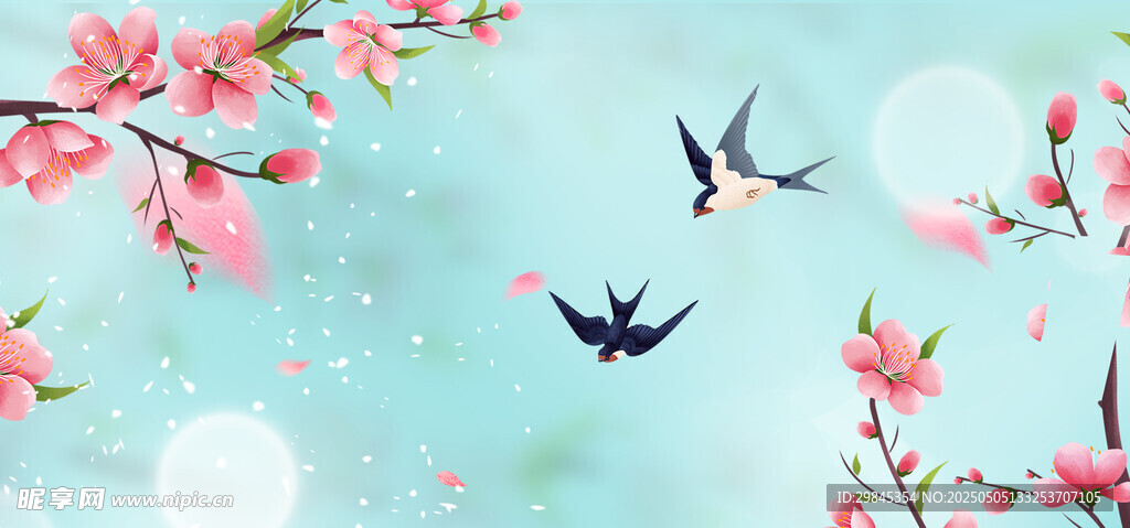 春日雙燕戲繁花