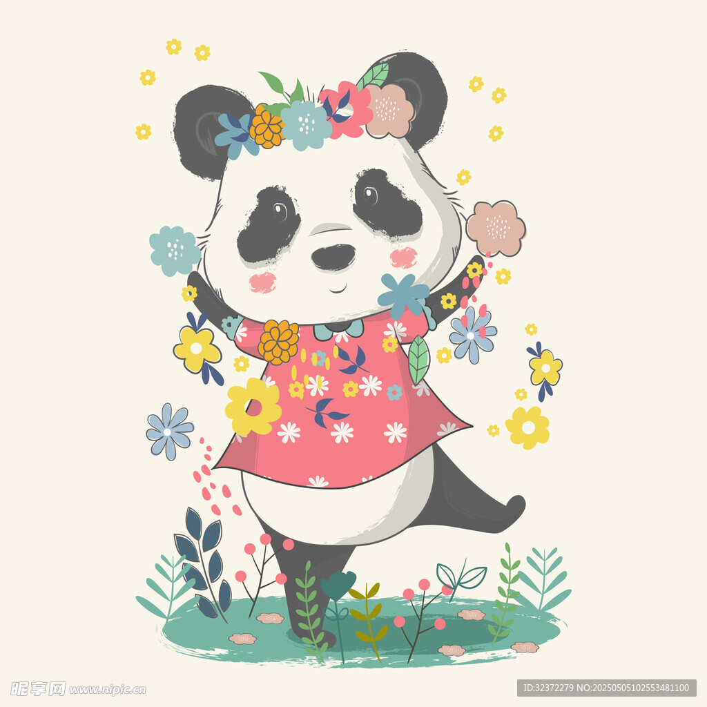 跳舞的熊貓花環(huán)裝扮