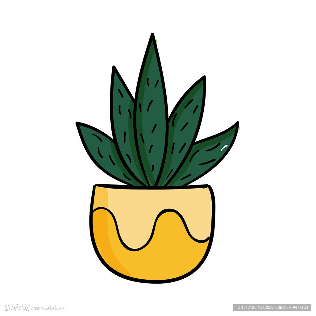卡通盆栽蘆薈插畫