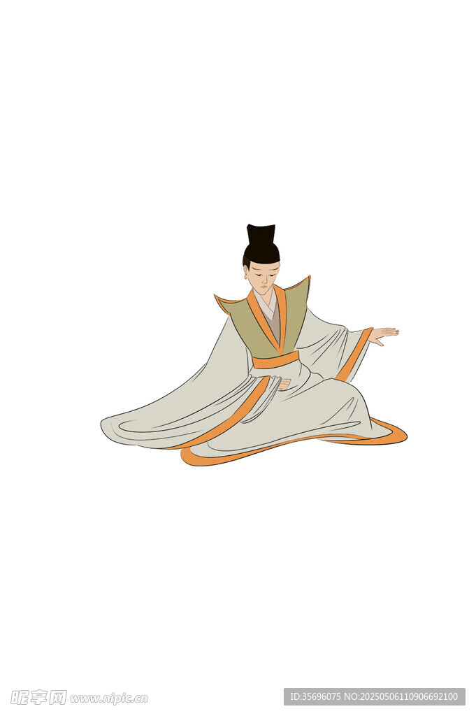 古代坐姿人物插畫