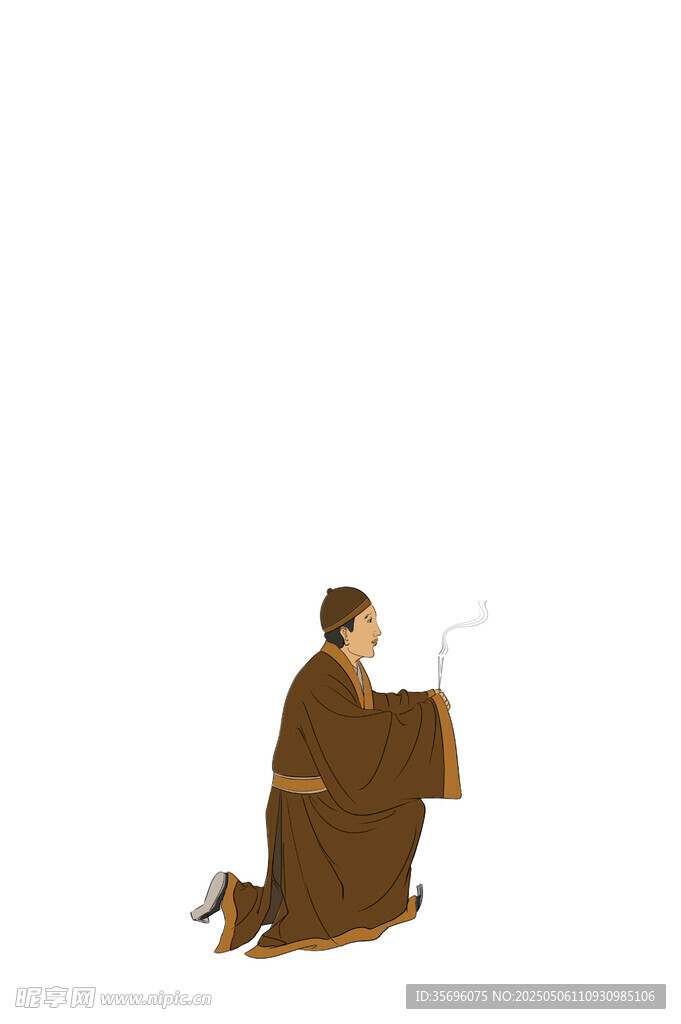 跪地持香的古裝人物