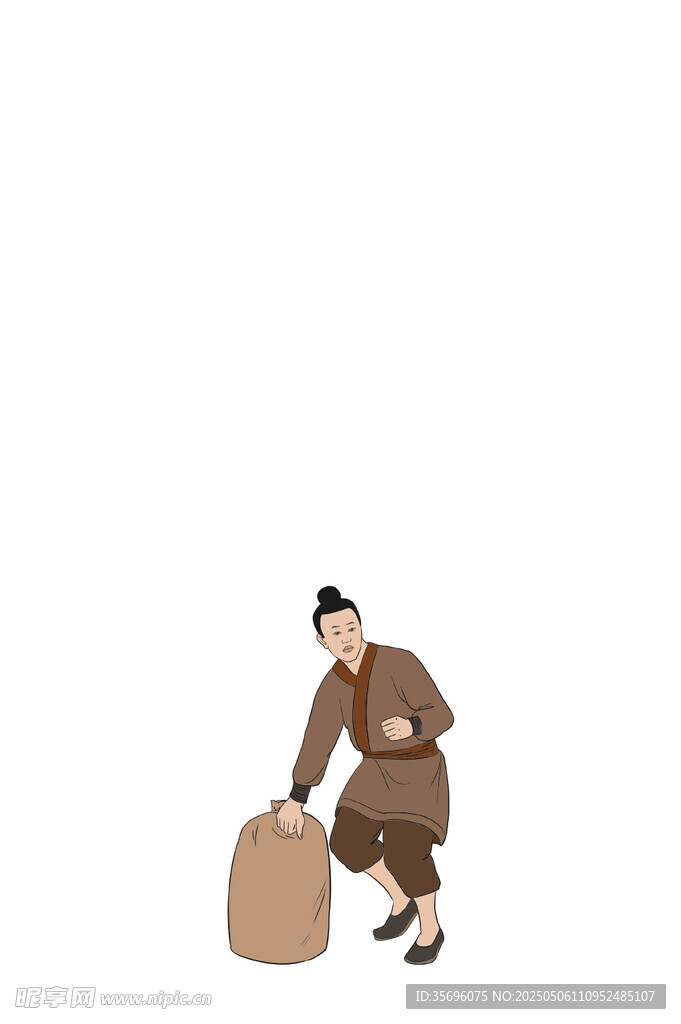 古代人物彎腰搬袋場(chǎng)景