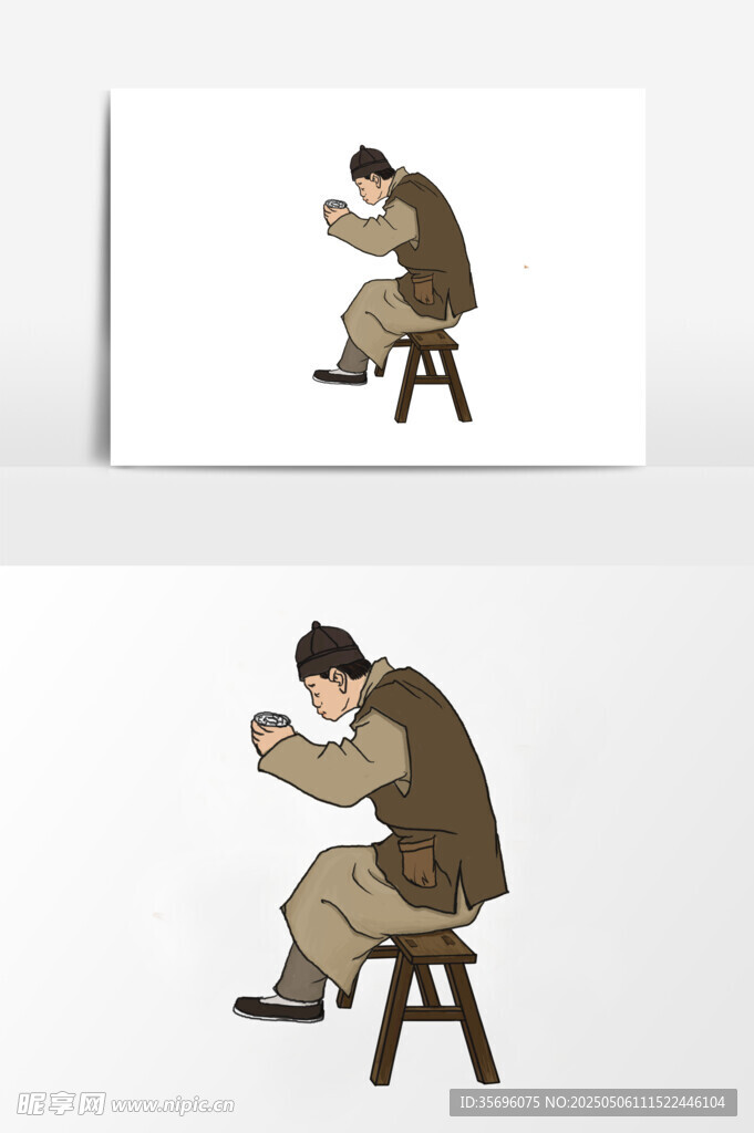 老人坐凳專注做手工