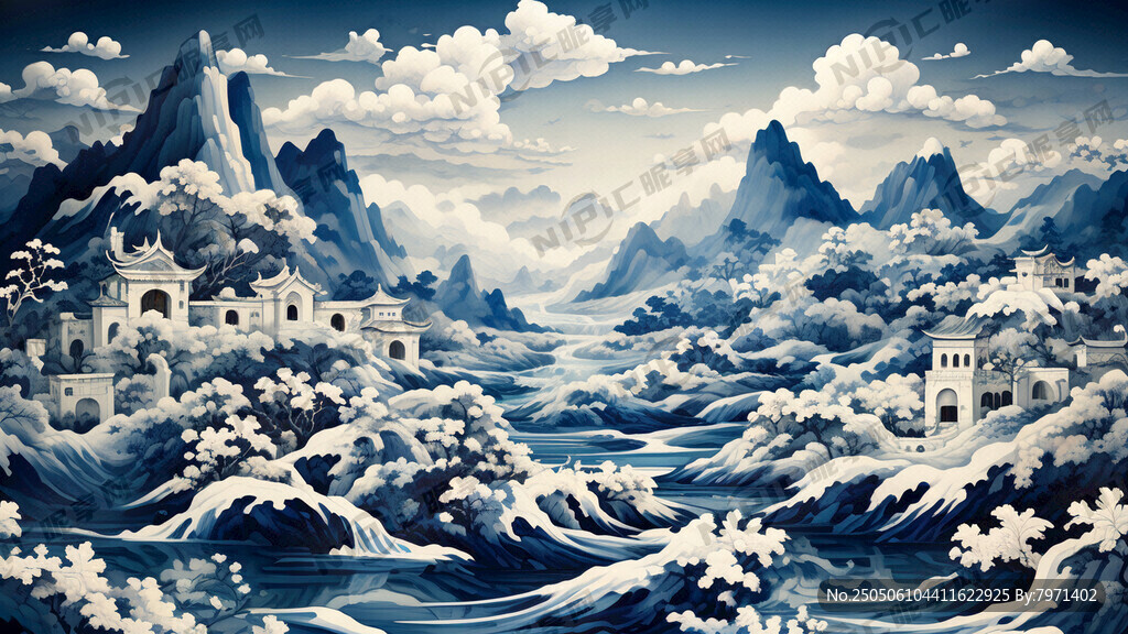 青花瓷山水風景