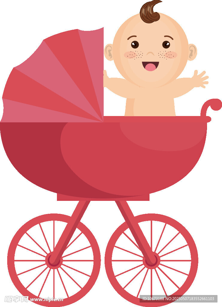 嬰兒坐紅色嬰兒車
