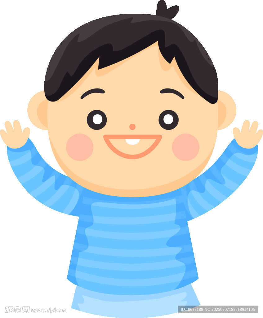 可愛藍(lán)衣小孩開心揮手