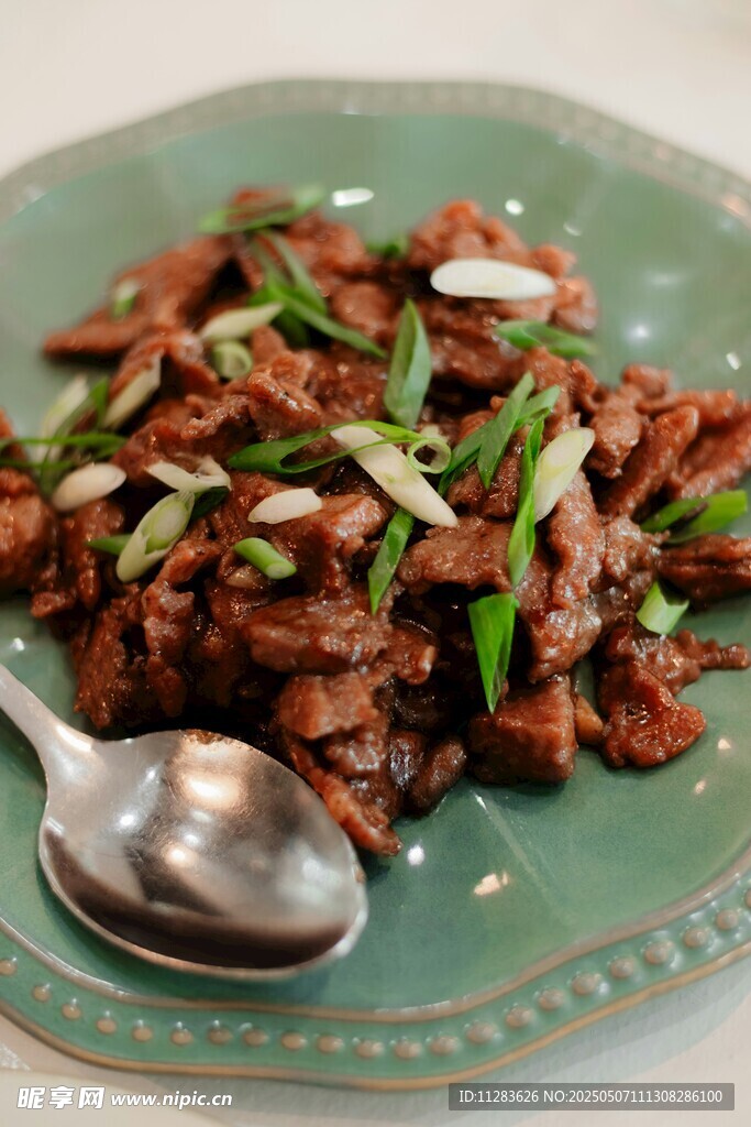 美味炒肉配青蔥