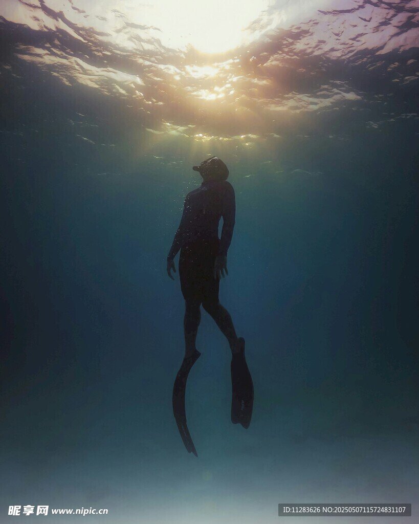 水下自由潛水者的曼妙身姿