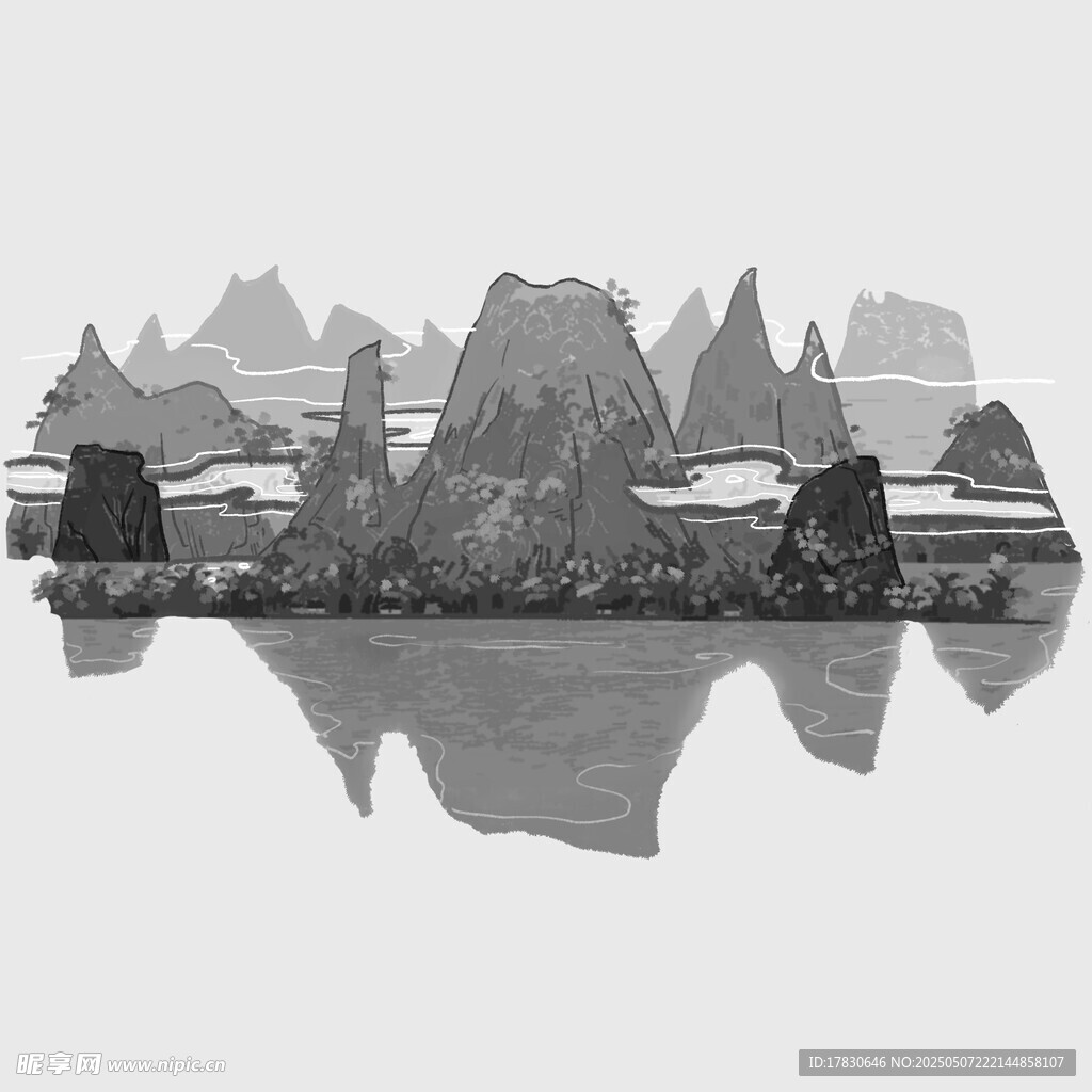 水墨山水倒影圖