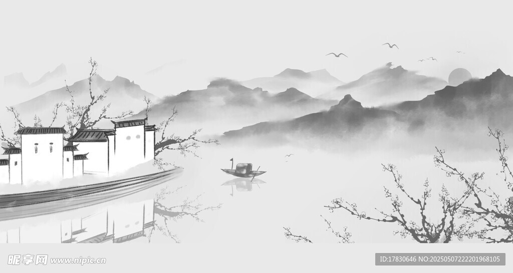 水墨江南山水風(fēng)景圖