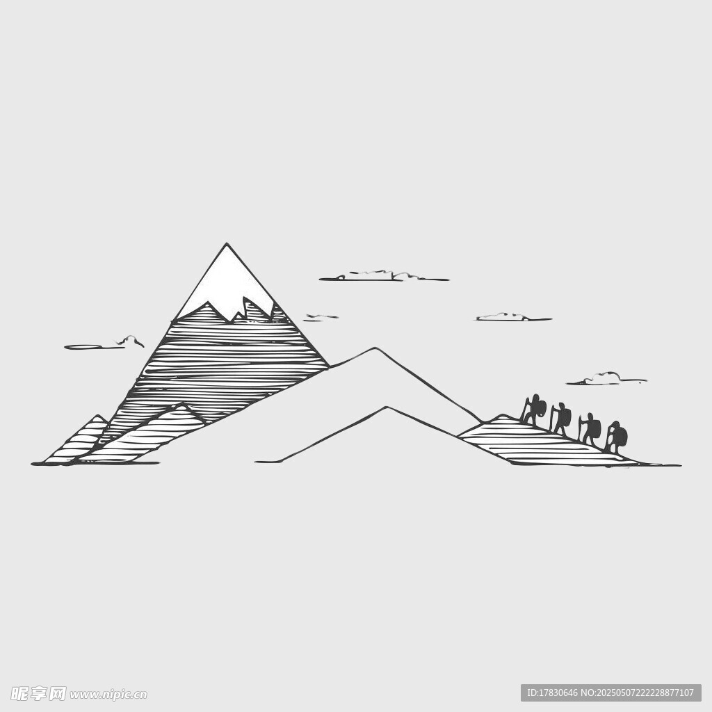 雪山徒步場景簡筆畫