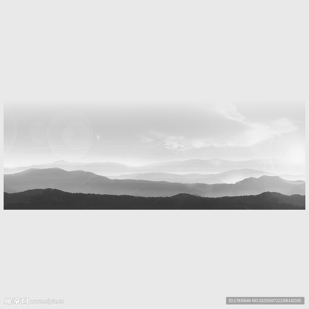 黑白遠山風景圖