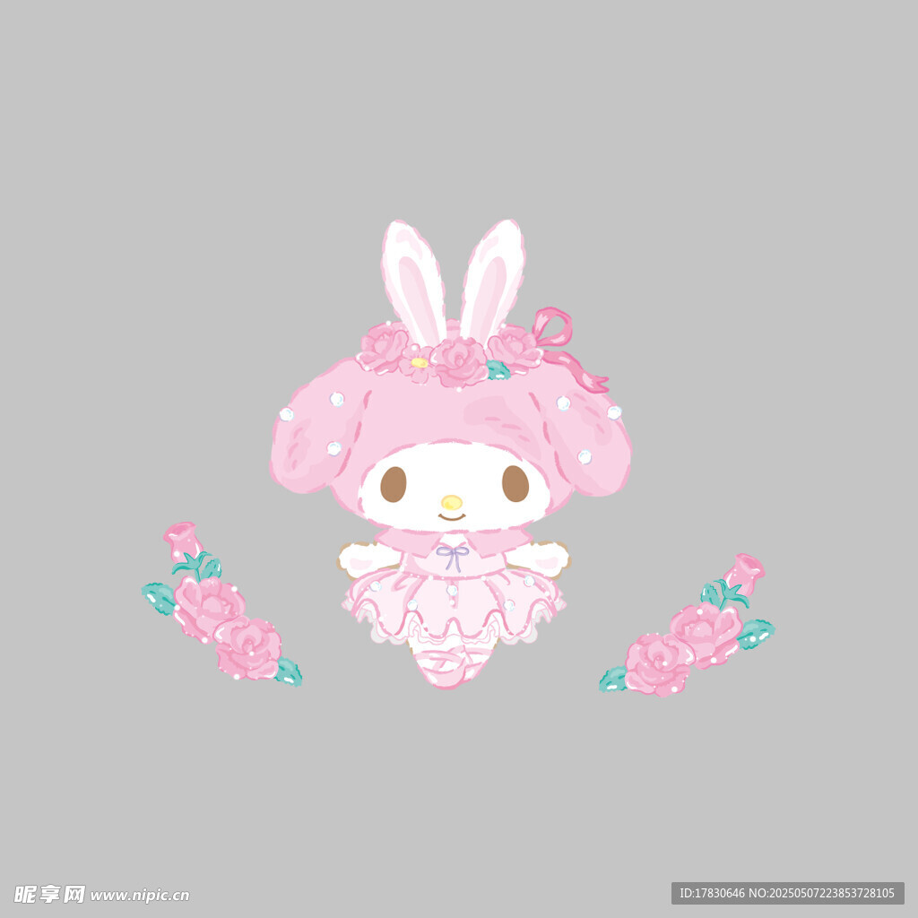 粉色萌兔卡通形象插畫