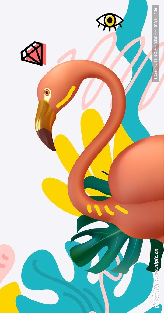 火烈鳥(niǎo)與熱帶植物插畫(huà)