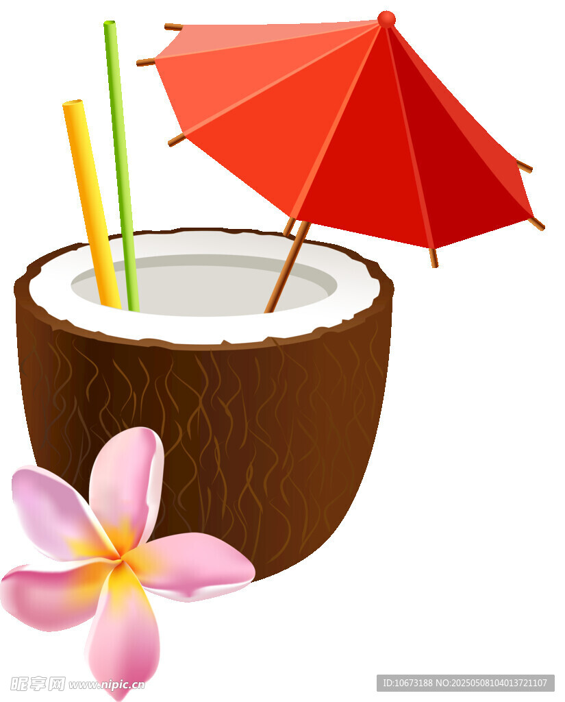 椰汁配花與傘夏日風情
