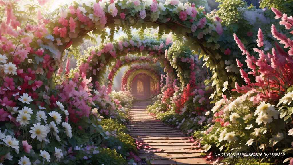唯美齒葉溲疏花隧道 溫馨 浪漫