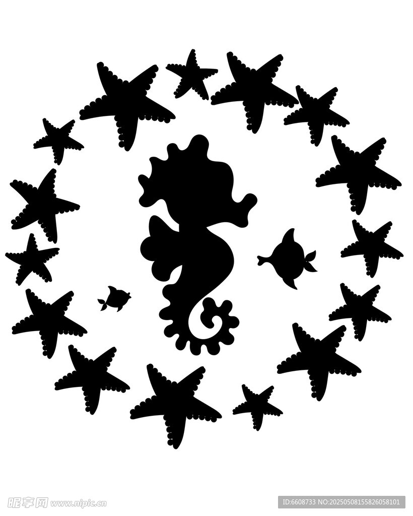 海馬與星星的簡約圖案