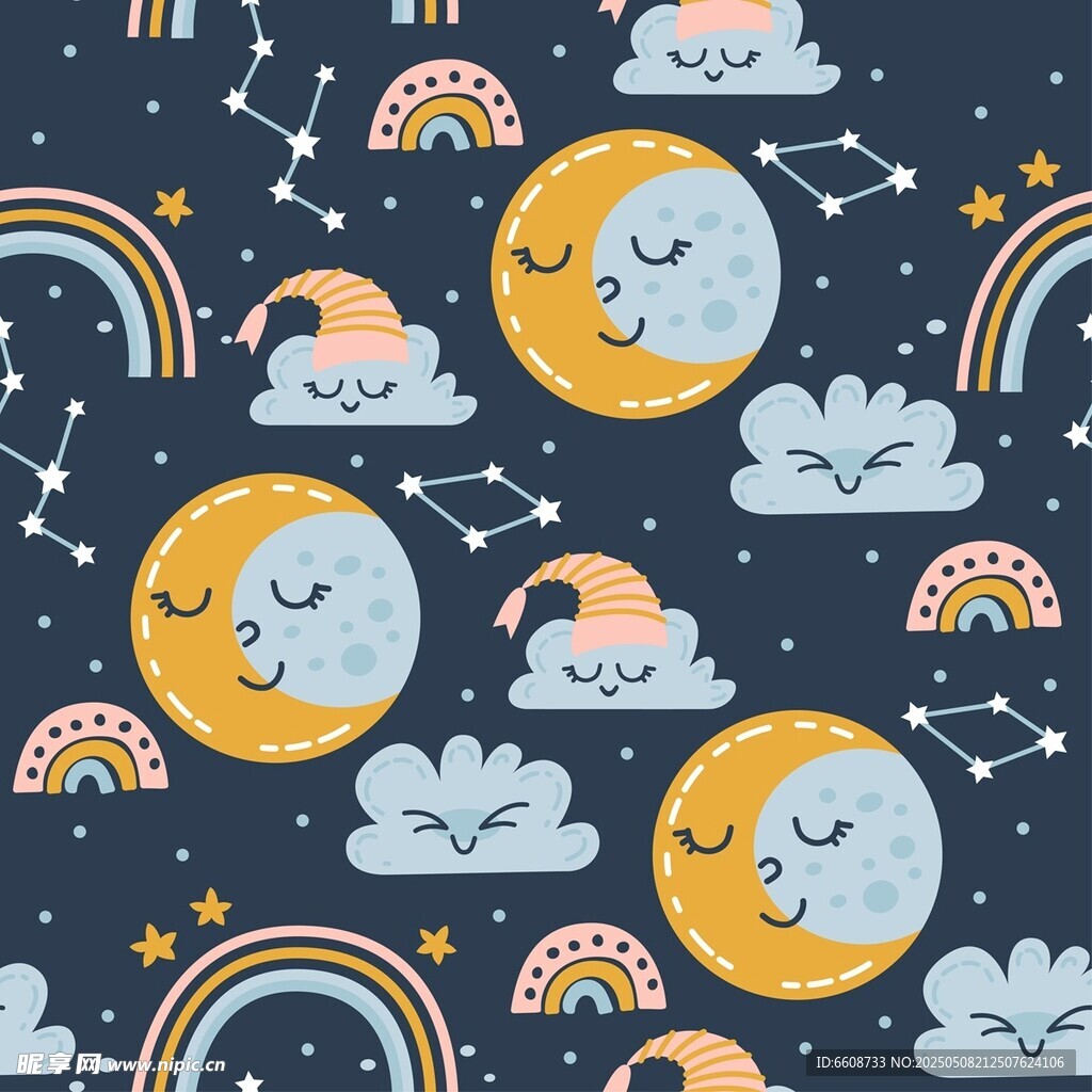 夢幻月亮星星彩虹圖案