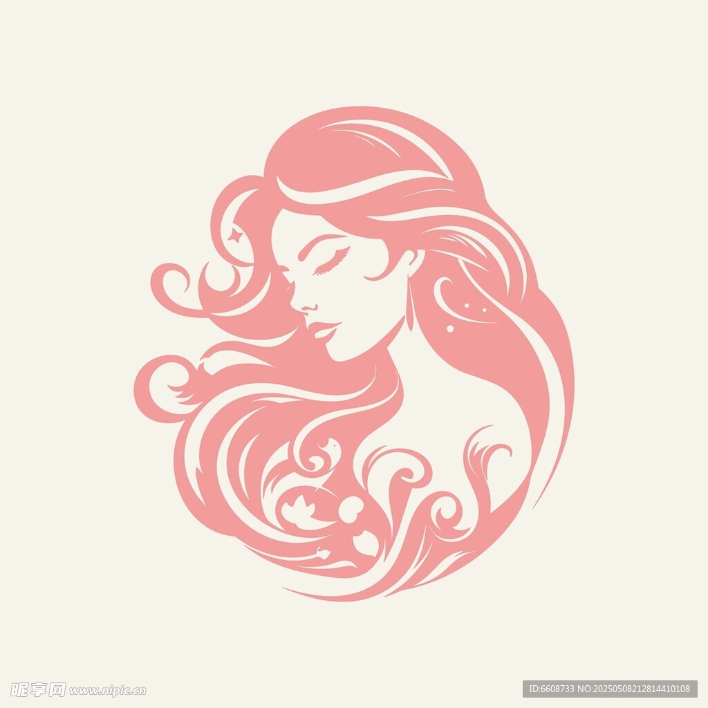 飄逸長發女性頭像圖案