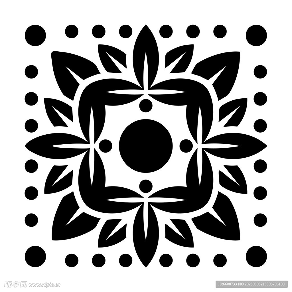 黑白幾何花卉裝飾圖案