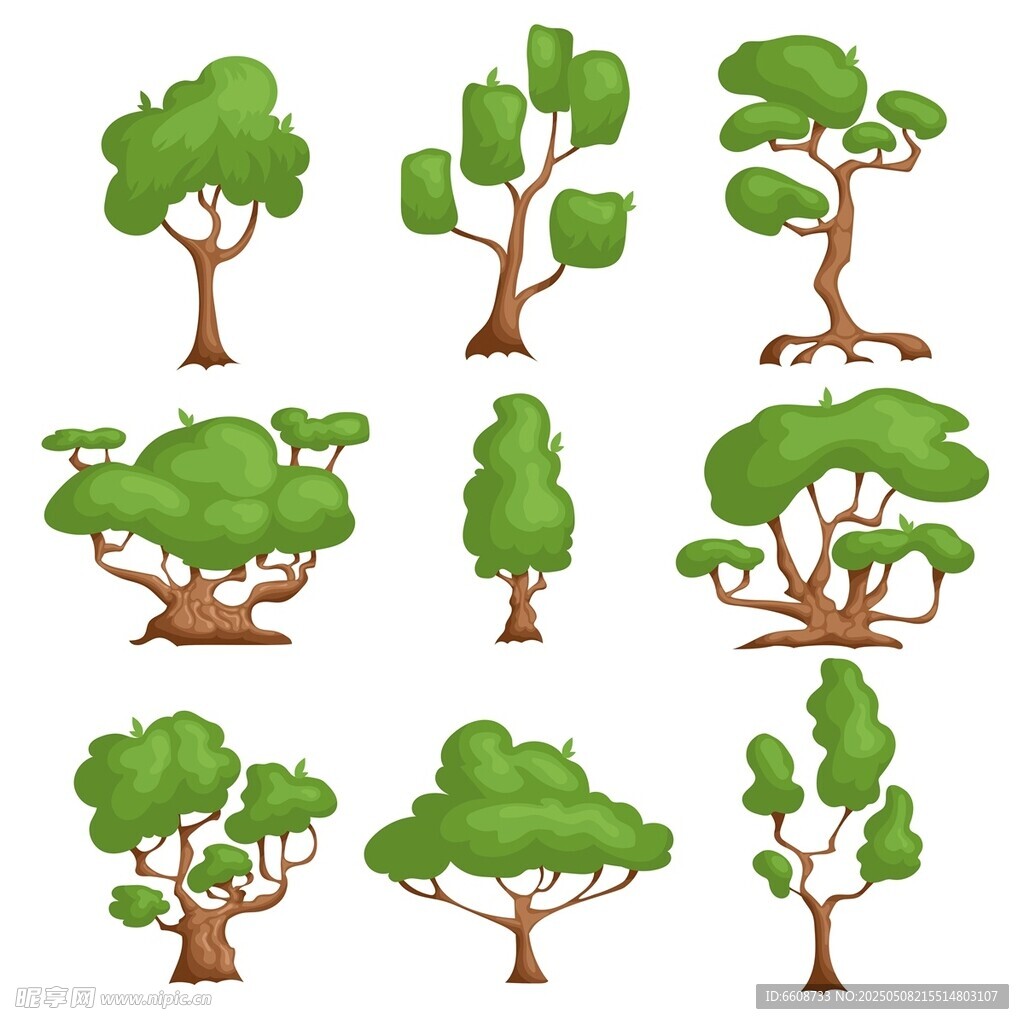 多樣卡通樹木插畫集合