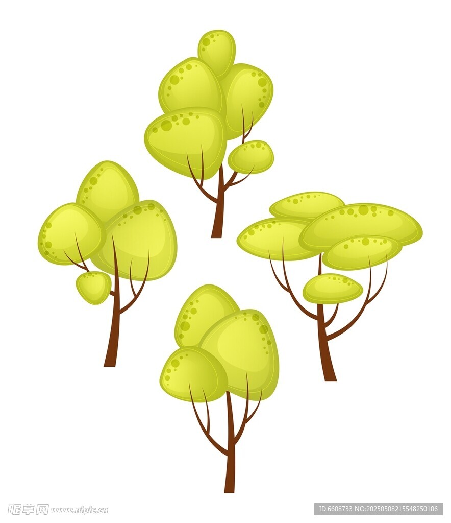四棵翠綠樹木插畫