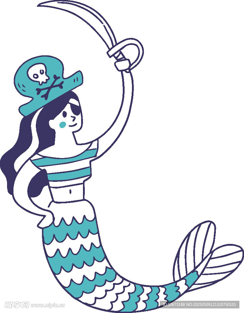 海盜風(fēng)美人魚揮舞彎刀