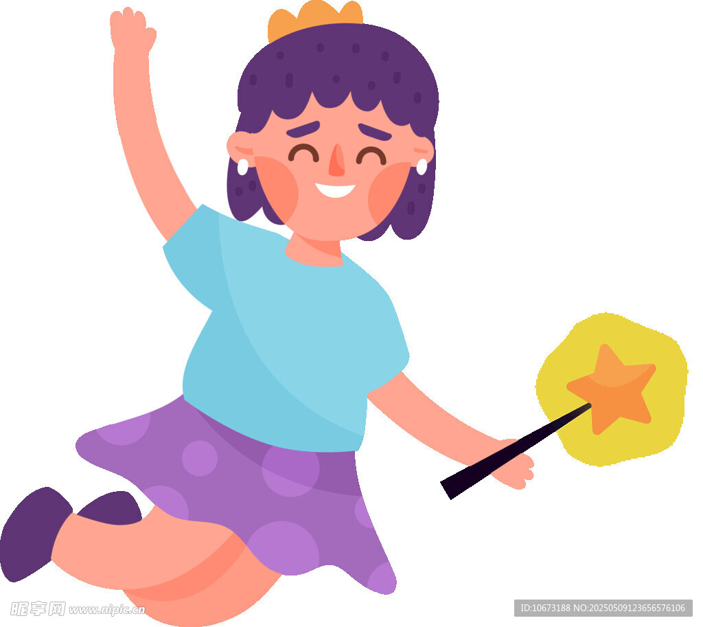 手持魔杖跳躍的歡樂女孩