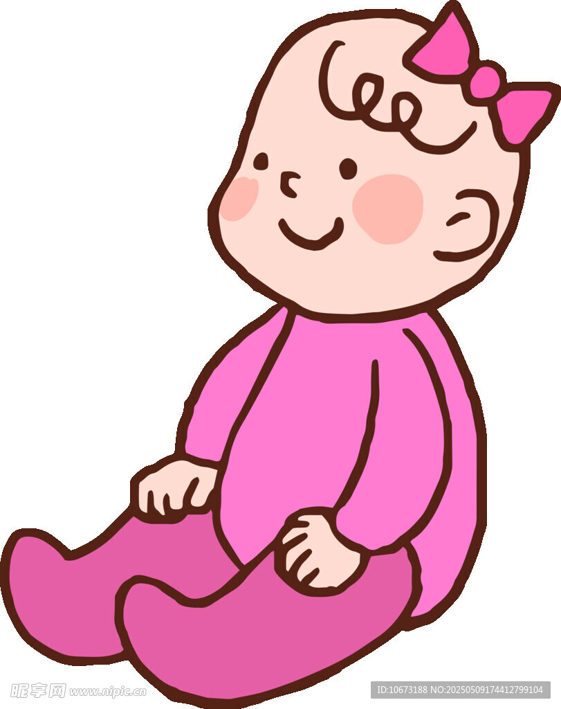 可愛粉色系坐立小嬰兒