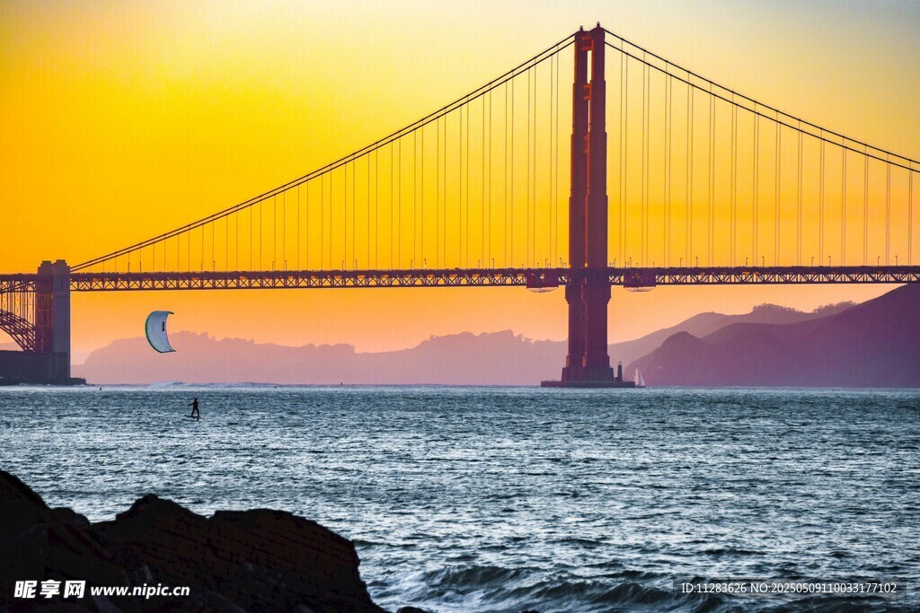 夕陽(yáng)下的金門(mén)大橋美景