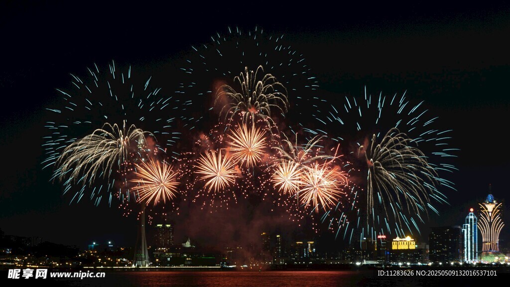 夜空綻放絢麗煙花美景
