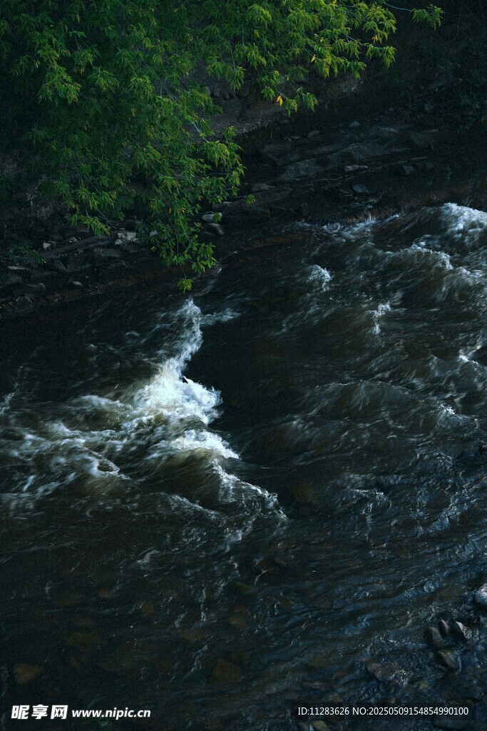 山間湍急溪流