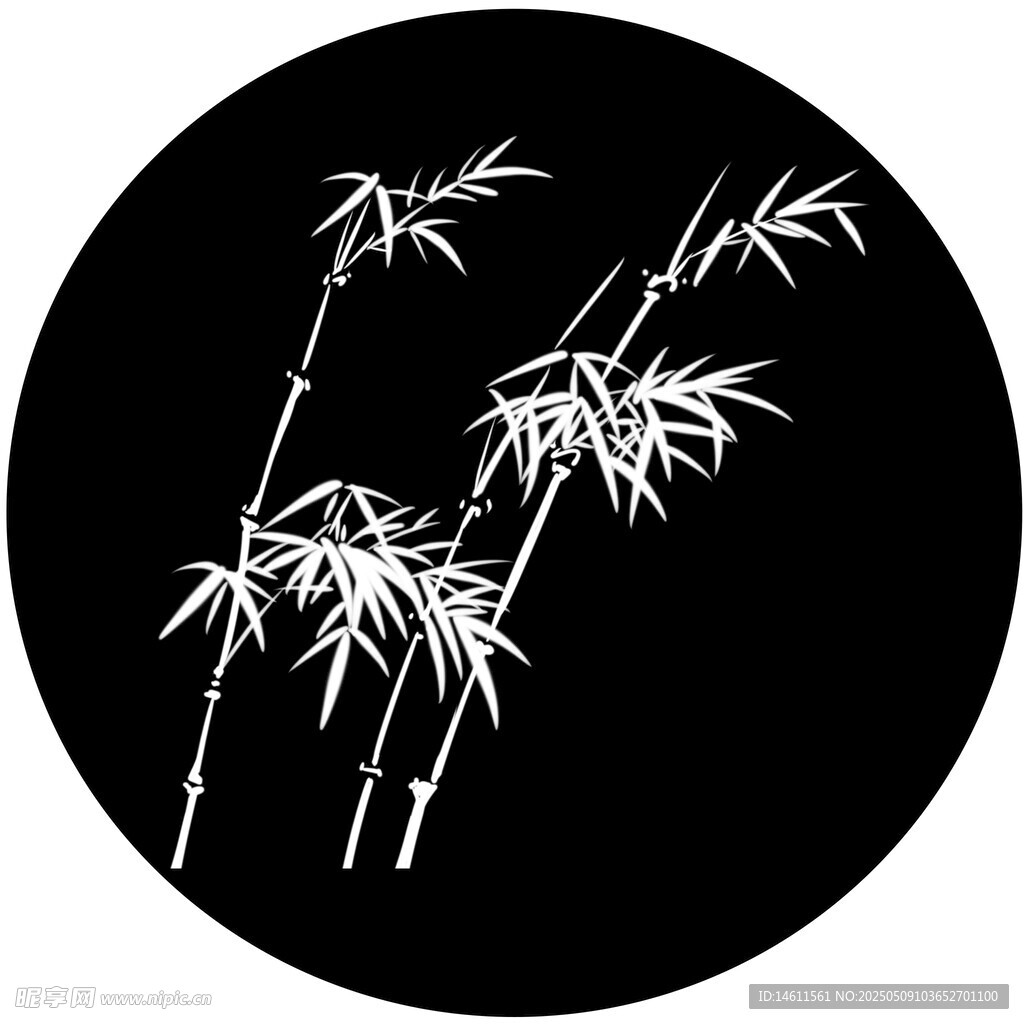 圓形白描竹子圖案