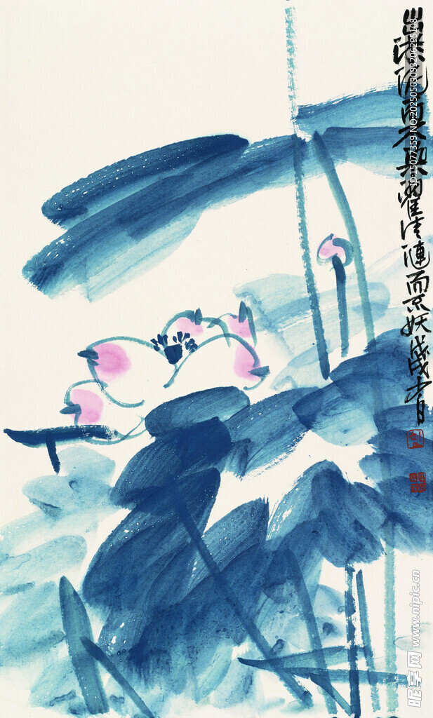 水墨風蓮花蜻蜓圖
