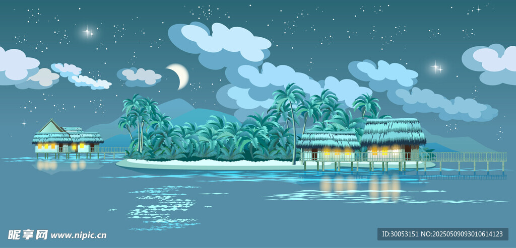 寧靜湖畔夜景小屋