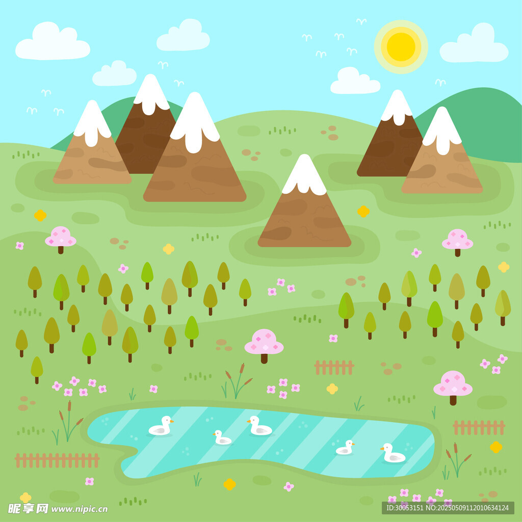夏日山間湖畔清新風景
