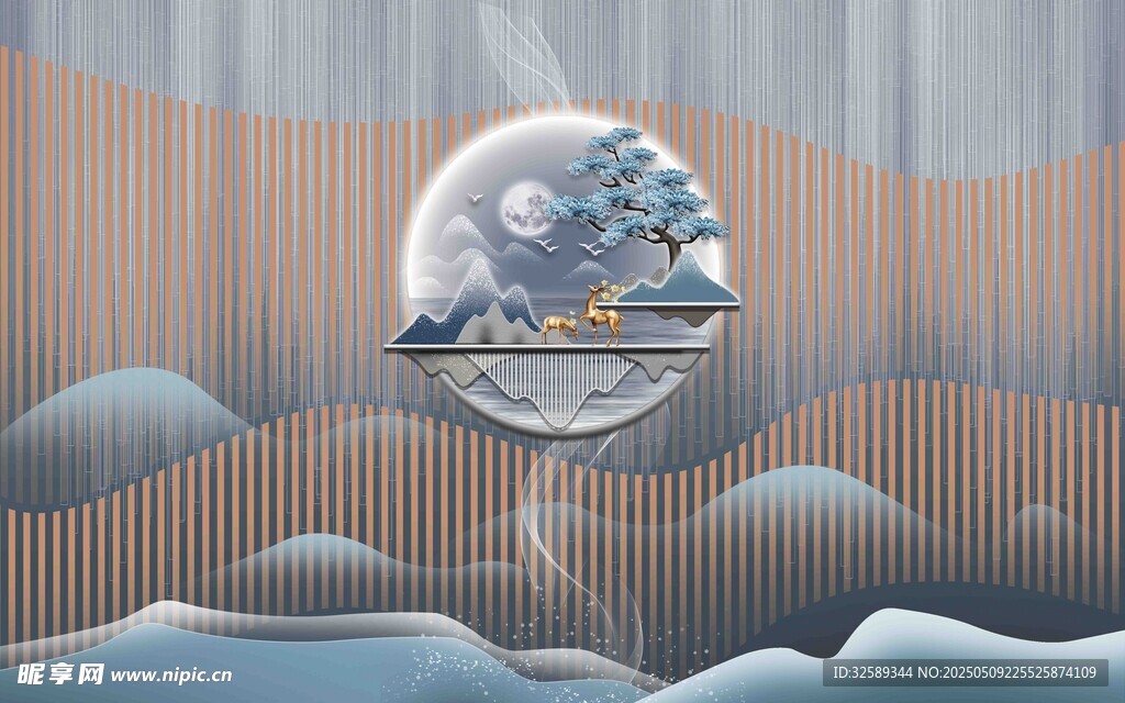 中式山水風立體裝飾背景墻  