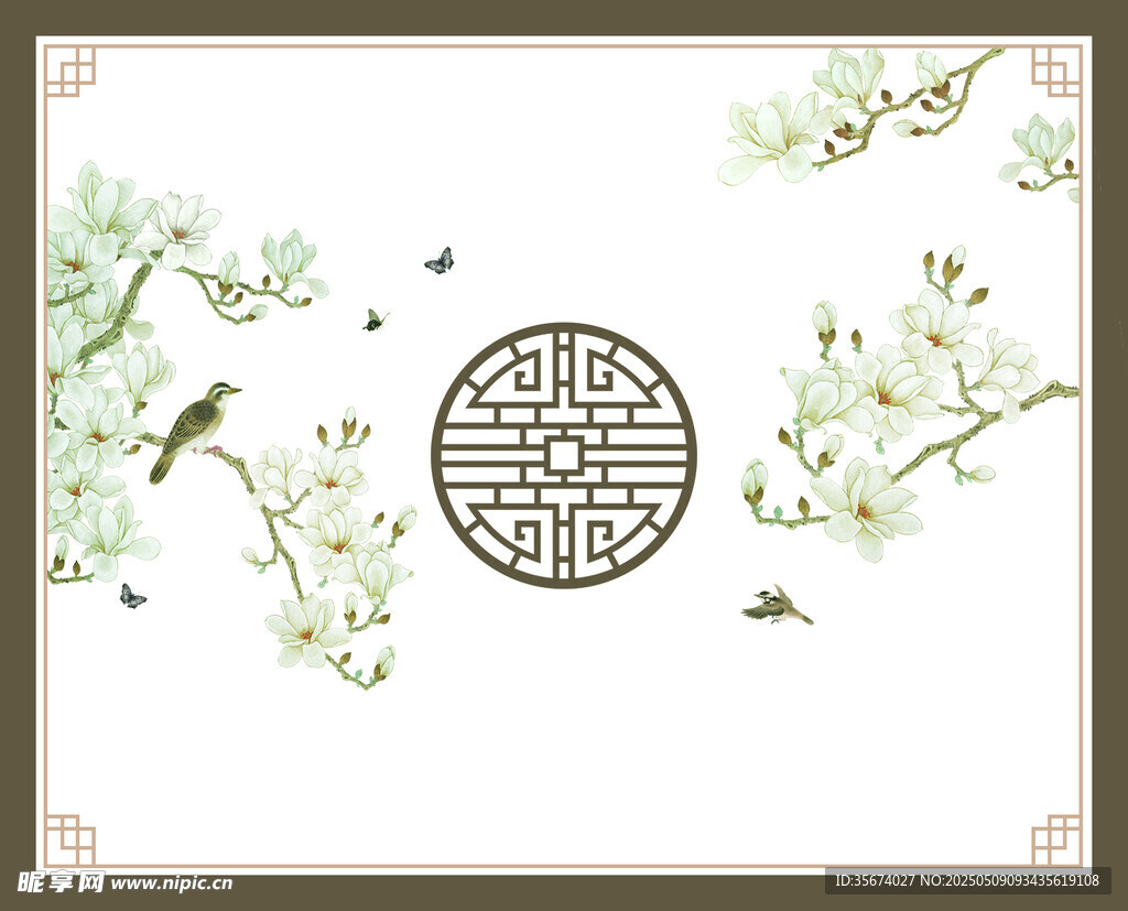 中式花鳥古典邊框圖案