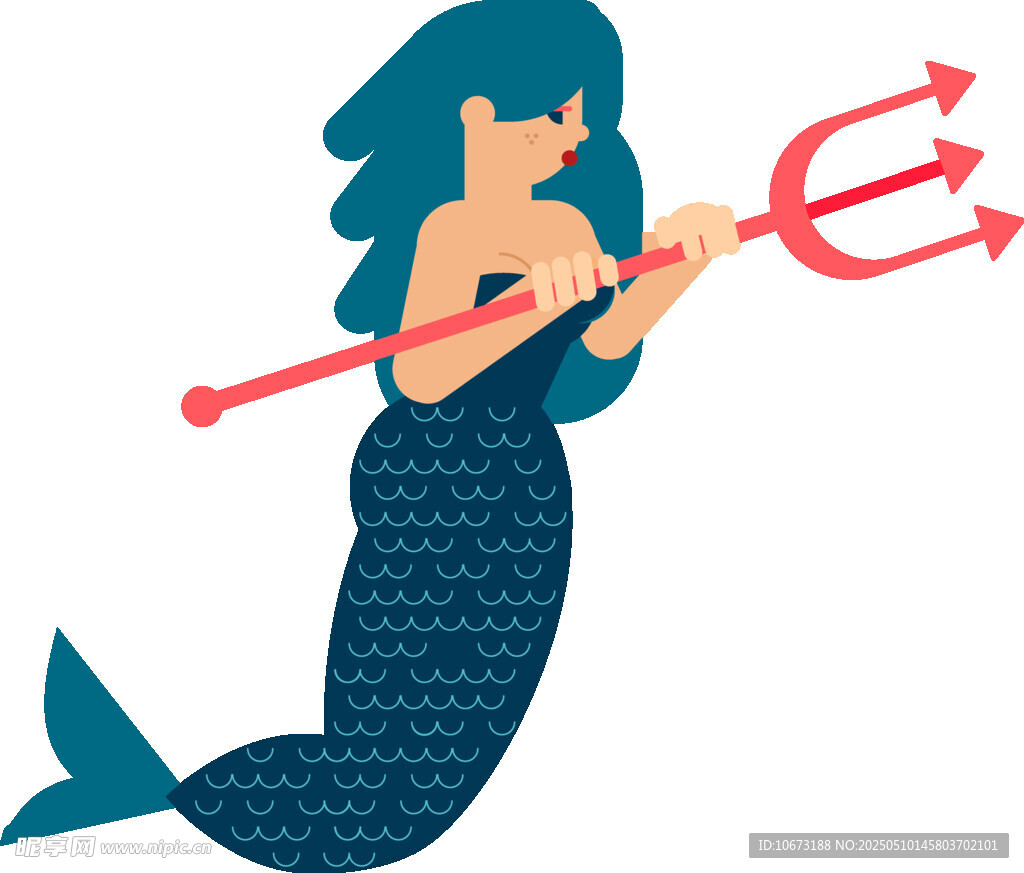 手持三叉戟的美麗美人魚