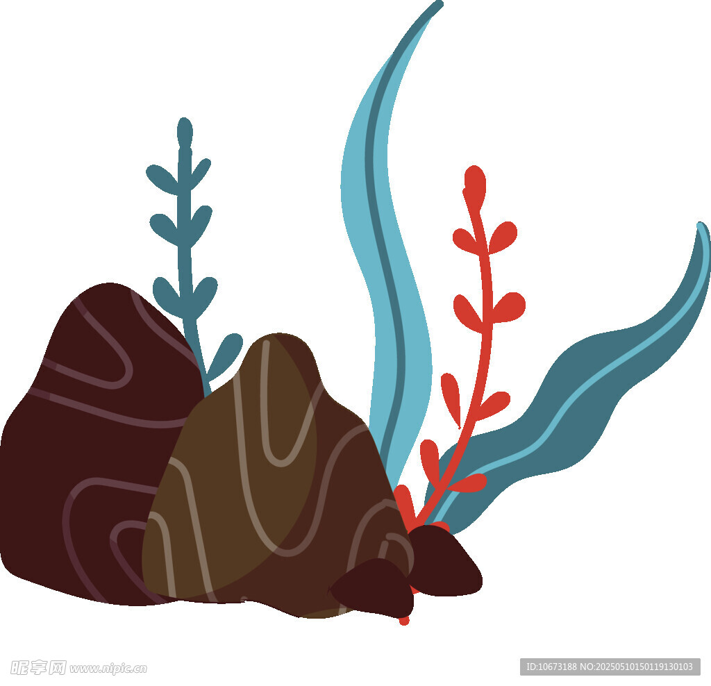 海底礁石與海草插畫