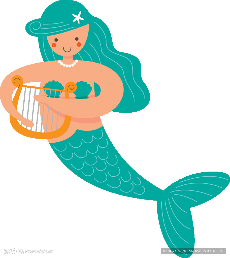 彈奏豎琴的可愛小美人魚