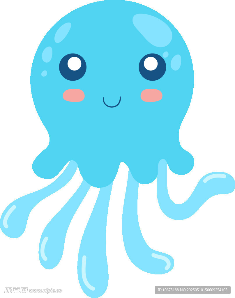 可愛藍色小水母插畫