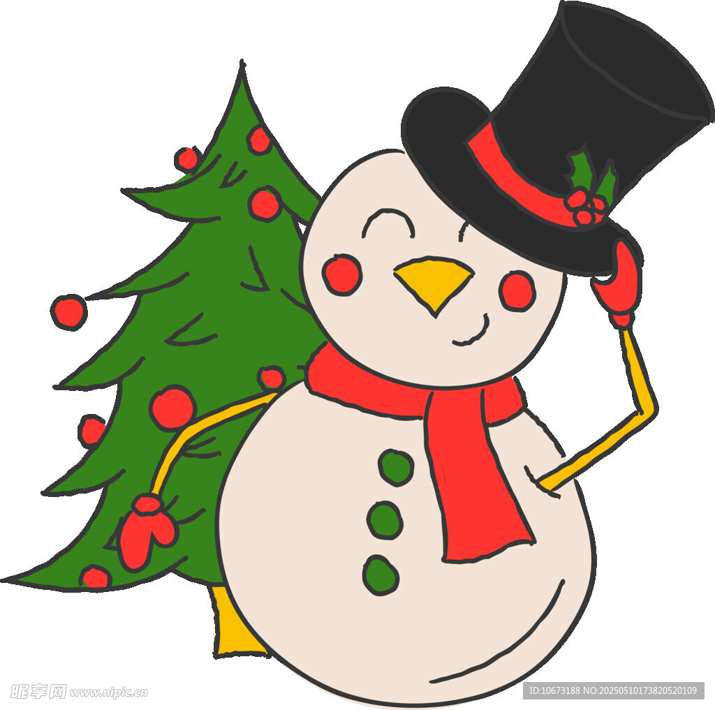 可愛雪人伴圣誕樹