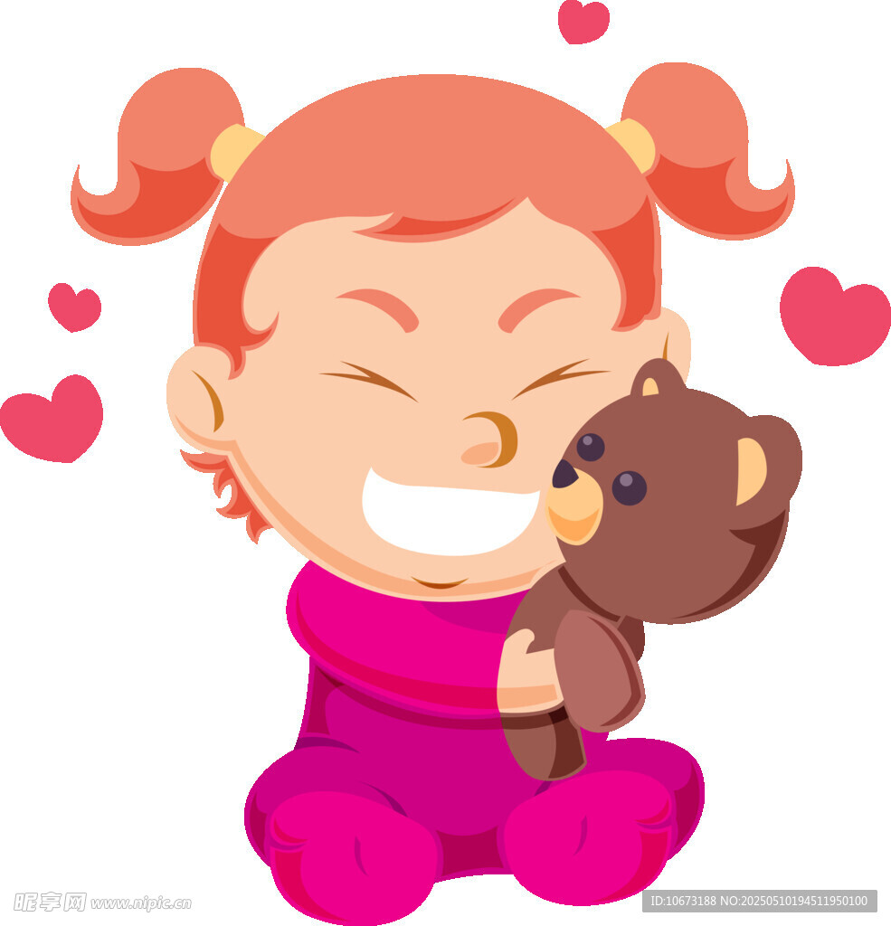 抱著小熊的開心小女孩