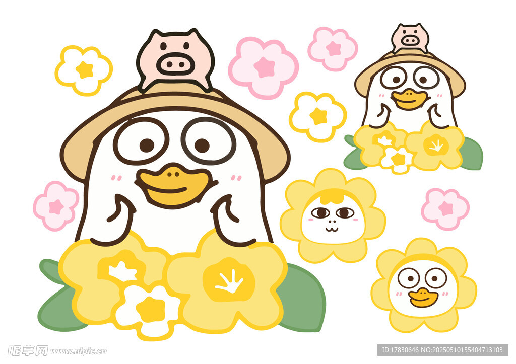 戴帽企鵝置身花叢中