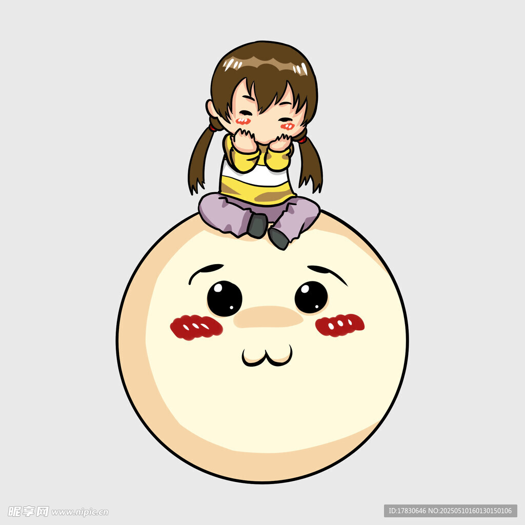 女孩坐萌趣湯圓上